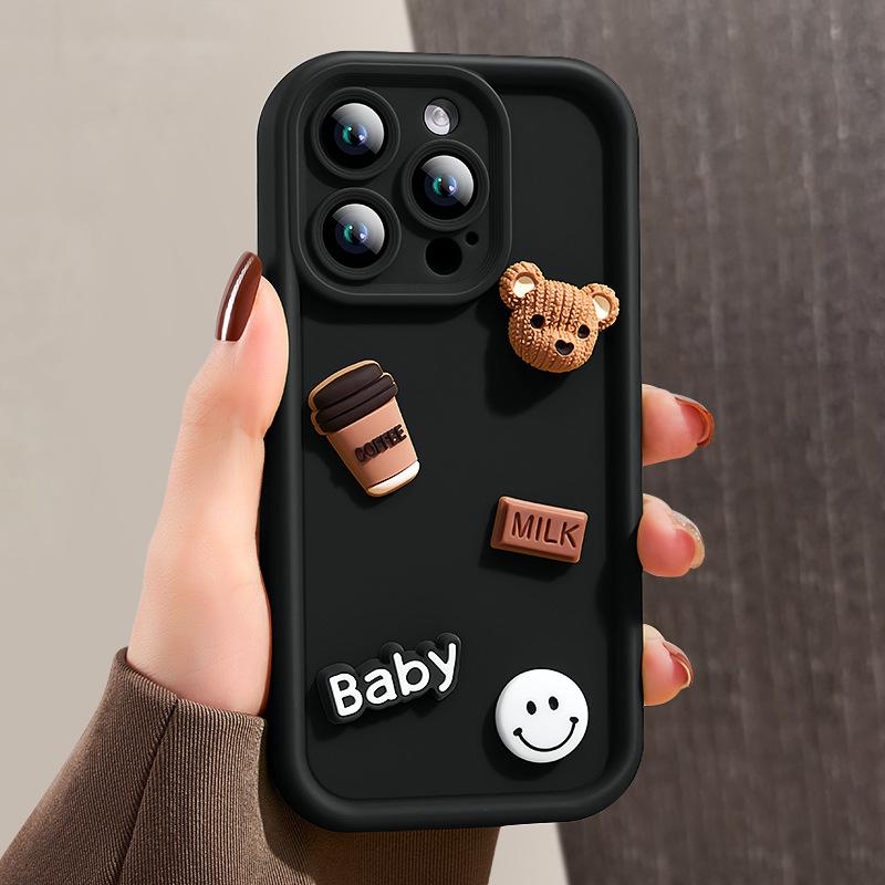 Suitable for IPhone16 Phone Case, Retro Three-dimensional Bear 14Promax, Apple 15 Protective Case, Creative 13 Anti-drop