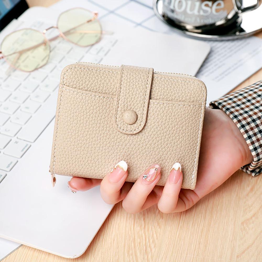 Pu Leather Business Purse Lychee Pattern Bank/ID/Credit Card Holder New Women Short Wallet  Woman
