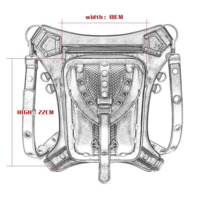 Johnature Moto & Biker Dame Midjepakke Multifunksjonell belteveske Fashion Rivet Pu Leather Skulder- og Crossbody-vesker