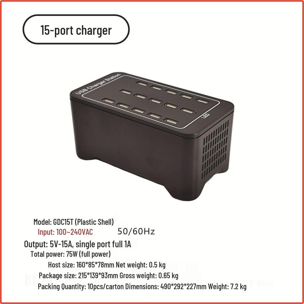 Multi-Port USB Charger: 10-50 Ports, 5V, 120W Power Adjustments