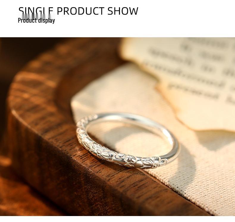 Inel din Argint S999 cu Relief Sakura Sub Arborele Banyan: Inel Retro Simplu Complet Argintiu Închis pentru Bărbați și Femei, Stil Nou Fierbinte