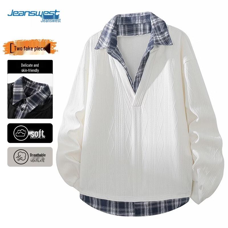 Jeanswest Men s Faux Two-Piece Long-Sleeve Pullover XL