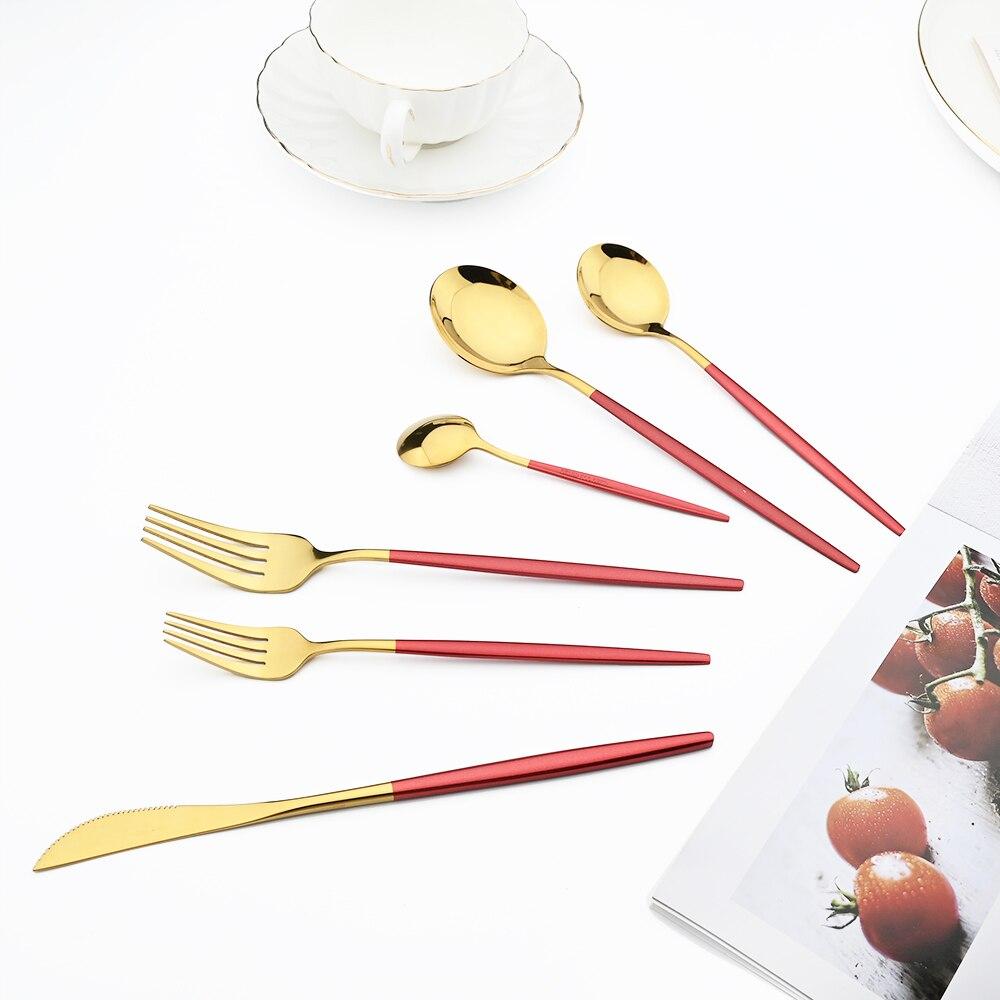1pcs Dinnerware Mirror Stainless Steel Cutlery Set Red Gold Flatware Set Dessert Knife Spoons Forks Silverware Kitchen Tableware Set
