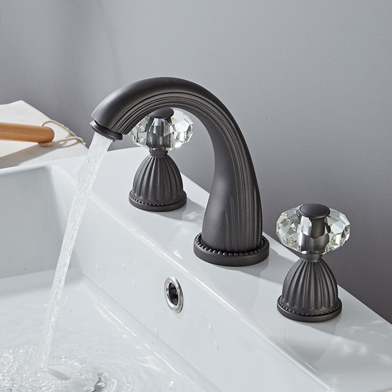Rubinetto per Lavabo Grigio Canard Rubinetto per Lavabo da Bagno a 3 Fori a Larga Apertura Oro/Nero/Cromo Miscelatore per Lavabo Rubinetto Acqua Calda e Fredda Nuovo