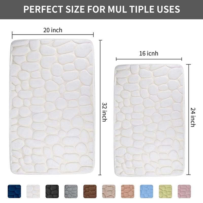 Inyahome White Memory Foam Bathroom Rug Non-Slip Bath Mat Soft Absorbent Bathroom Carpet Machine Washable Large Bath Runner