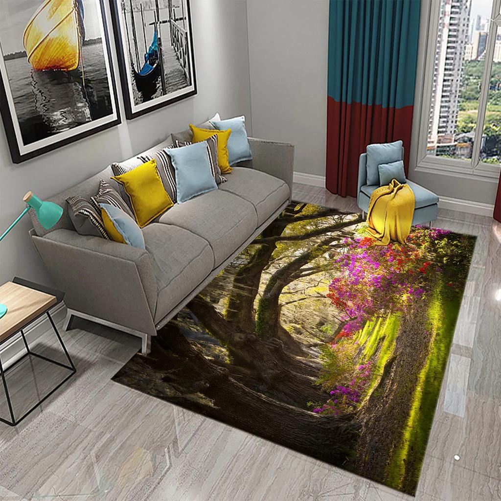 3D Garten Thema Teppich Bunte Blumen und Pflanzen Teppich für Schlafzimmer Bodenmatte Fußmatte Badezimmer Rutschfeste Matte Teppich Heimdeko