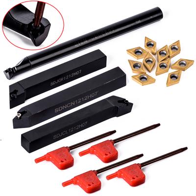 4Pcs Set 12mm Lathe Boring Bar Turning Tool Holder + 10pcs Insert + 4pcs Wrench