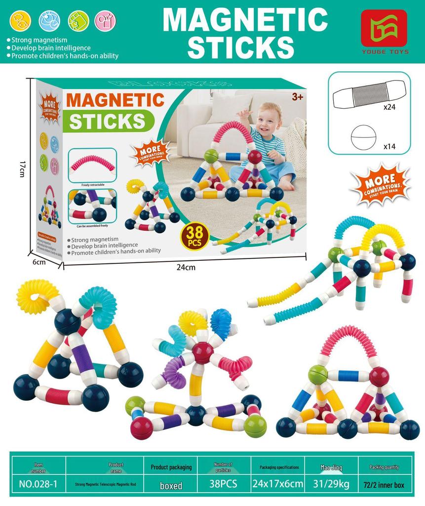 Cross-border Telescopic Twist Magnetic Building Blocks for Kids - Educational, Large Particle Assembly