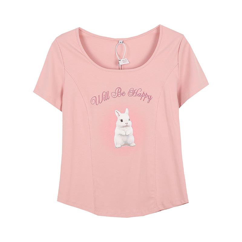 Large Size Pure Desire Style Slim-fit Printed T-shirt Spring and Summer New Inner Base Front Shoulder Thin Top 140194