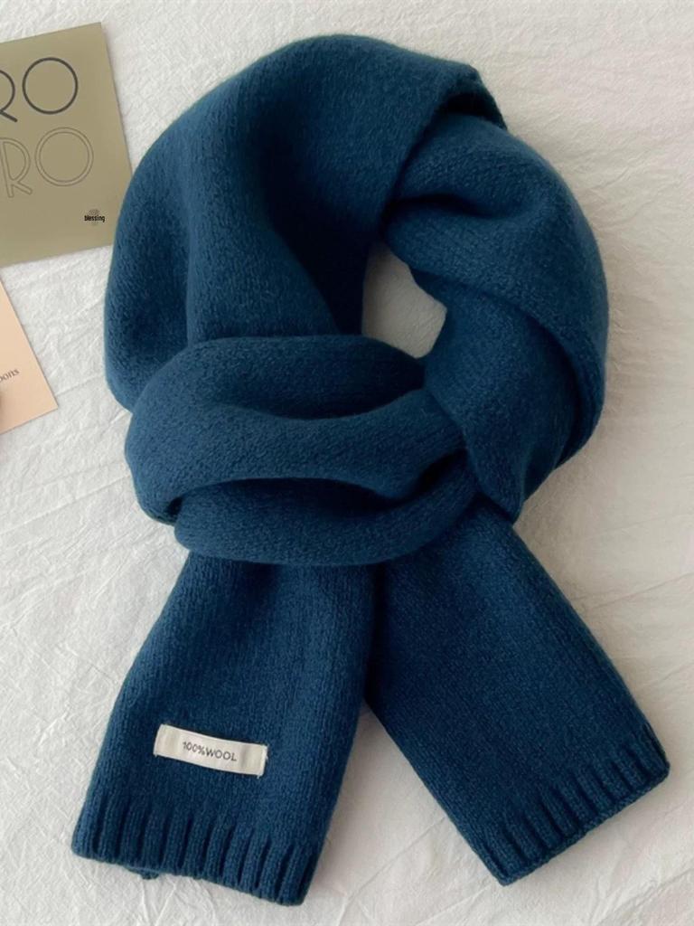 100% Pure Wool Knitted Scarf - Versatile Autumn/Winter Cashmere Neck Warmer for Couples