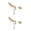 Ear Studs Asymmetric Anti-rust Women Leaf Rhinestone Tassel Earrings for Wedding