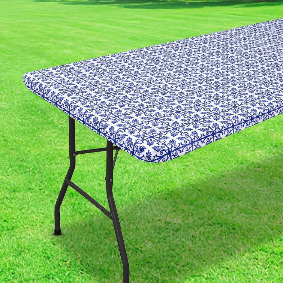 

1PC Rectangle Table Cloth Elastic Fitted Tablecloth With Flannel Backing Plastic Table Cover Camp Tablecloth 4FT синий