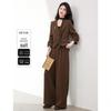 Elegant Old Money Style Women's Wool Blend Commuter Set with Wide-Leg Pants