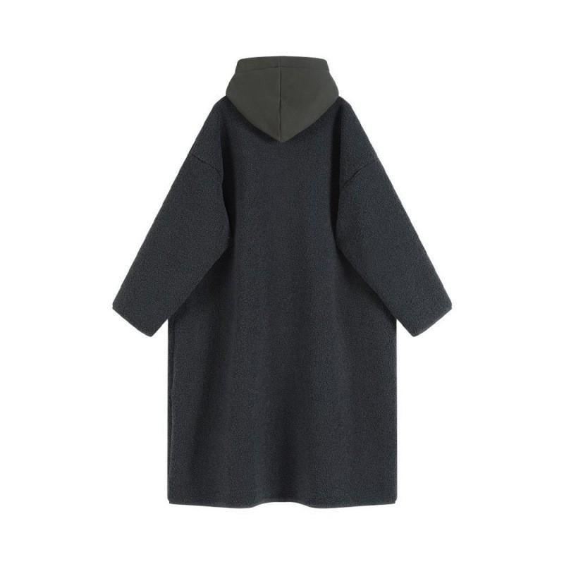 Womens Oversized Fleece-Lined Hooded Coat Winter Loose Casual Long Outerwear In Gray Beige Black
