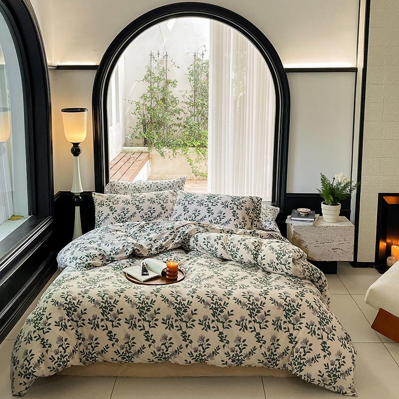 

Хлопок класса А Материнский и младенческий класс Маленький свежий вязаный хлопок Набор из 4 предметов Чистый хлопок Простыня для односпальной кровати Пододеяльник для односпального одеяла Шапка для односпальной кровати Односпальный 48 * 74cm pillowcase si