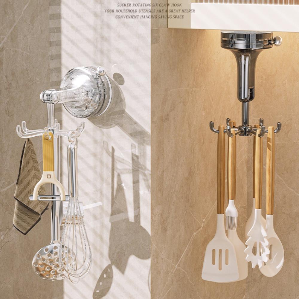 

PET Suction Cup Hook Folding Six-claw Hooks New Rotary Hook Kitchen сірий