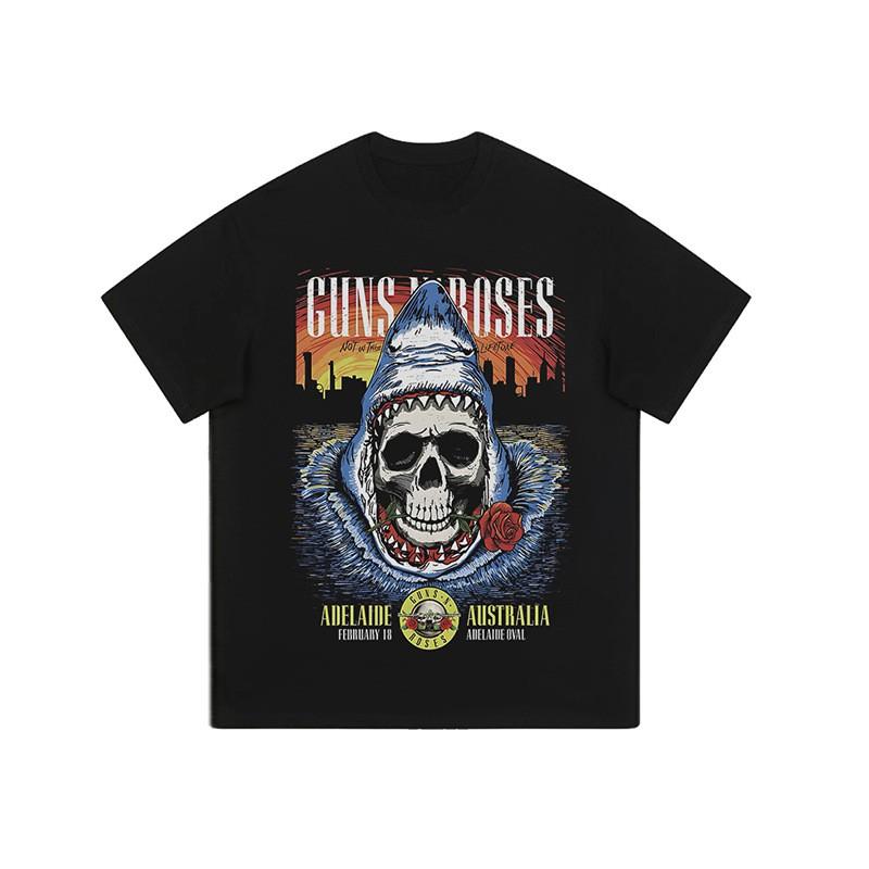 Oversized Vintage Rock Skull Print Cotton Tee Unisex Loose Fit Long Sleeve Streetwear