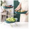 Nordic Creative Durable Plastic Fruit Plate With Wooden And Iron Stand Two Tier Three Tier Fruit Bowl For Living Room Modern Design