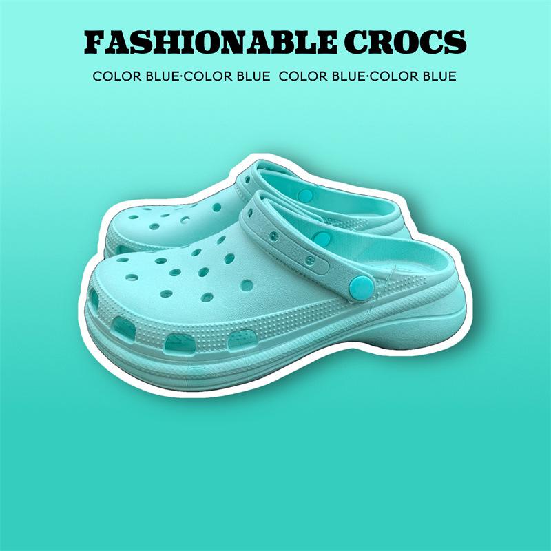 

Thick-soled hole shoes women wear outside in summer muffin bottom bag head half drag non-slip fashion heightening beach cool slippers 40-41 озеро синий