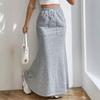 Damen Freizeit Kordelzug Taille Taschen Grau Meerjungfrau Maxirock Gemütlich Sportlicher Stil