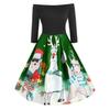 Christmas Women Off Shoulder Print Vintage Evening Party Dress Flare Dress