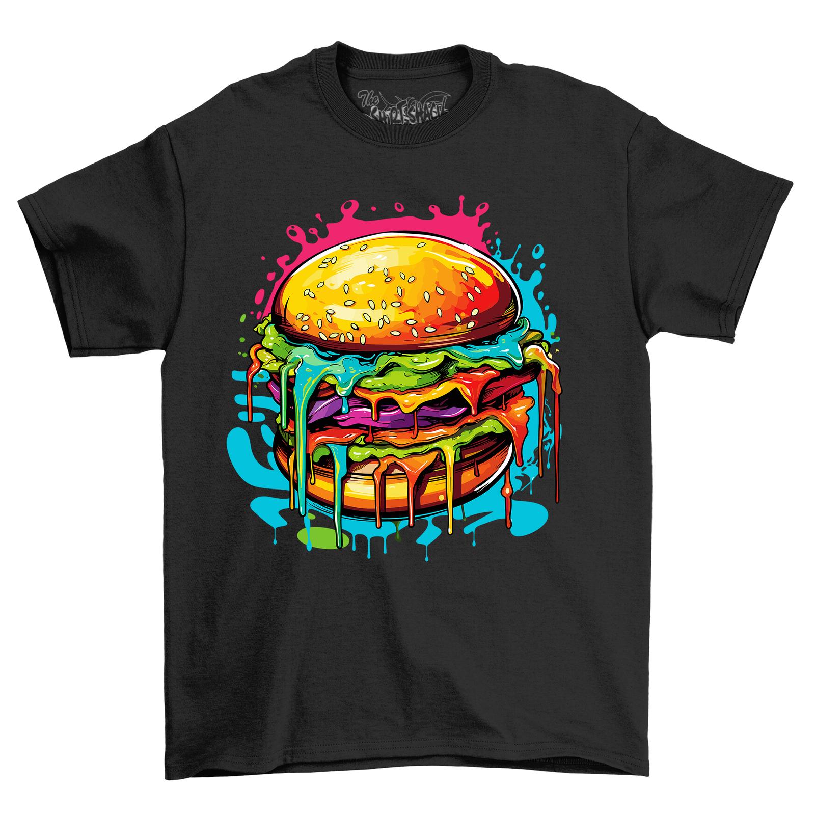 

Burger Paint Drip Design T-Shirt Mens Womens Tees Top - Mouthwatering and Artsy! Funny T-Shirt Mens Womens Tees Top, Unise L