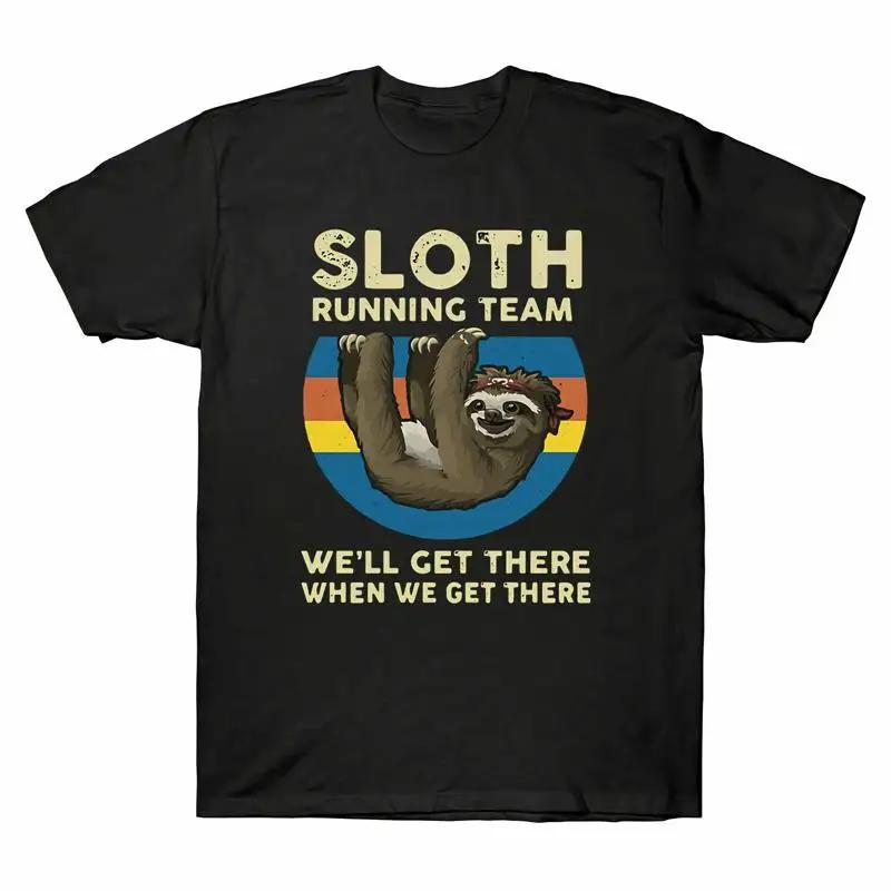Sloth TShirt Running Team Get There When We Get There Vintage Cotton Unisex Tee