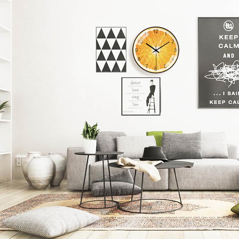 8" Cartoon Fruit Wall Clock: Modern Watermelon, Orange, Kiwi Design