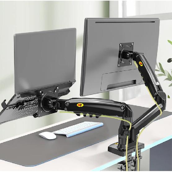 Desktop NB F160 + FP-2 Gas Spring Dual Arm for 17"-27" Monitor Holder + 10"-17" Laptop Support Air Press Mount Stand Load 2-9kg