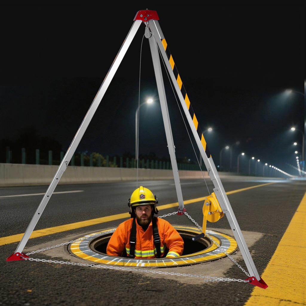 Heavy-Duty Confined Space Tripod Kit Self-Locking Rescue Tripod W/Adjustable Legs for Confined Spaces Emergency Rescue Equipment