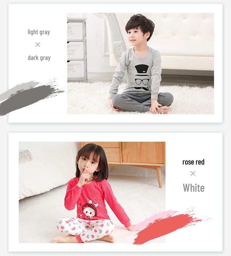 Pure Cotton Flannel Autumn/Winter Girls' Round Neck Underwear Set