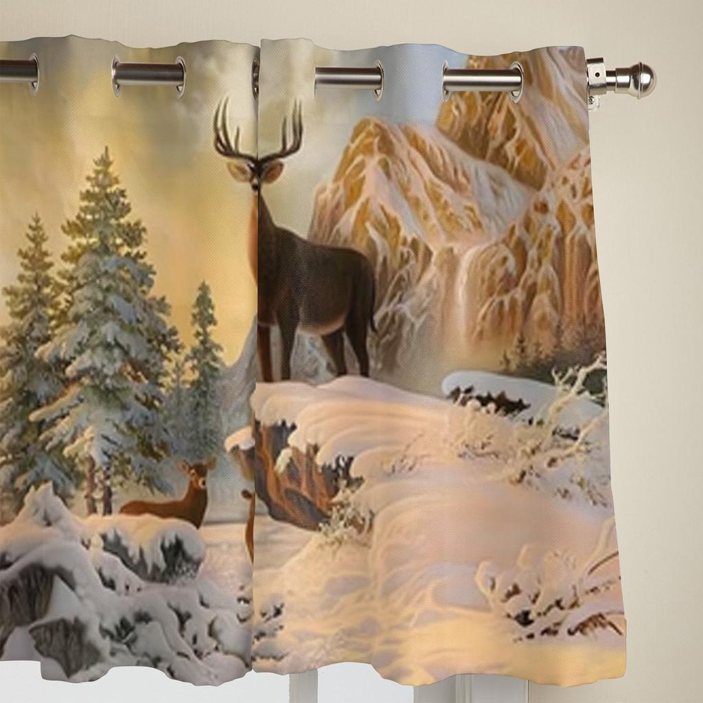 Deer On Snowy Mountains Window Curtains For Living Room Bedroom Luxury Modern Kitchen Curtains Fabric Drapes