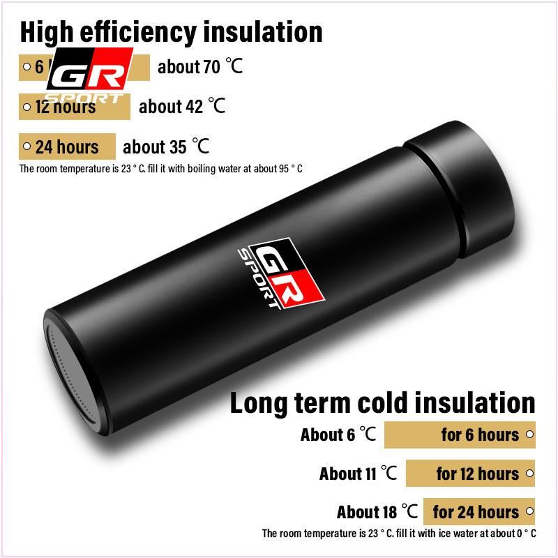 500ml High Smart Insulated Cup Portable Insulated Cupup Temperature Display Cup for TRD Toyota GR Corolla Rav4 Auris Camry Yaris Accessories