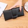 Korean Style Women's Long Tri-Fold Leather Wallet with Coin Pocket and Snap Closure