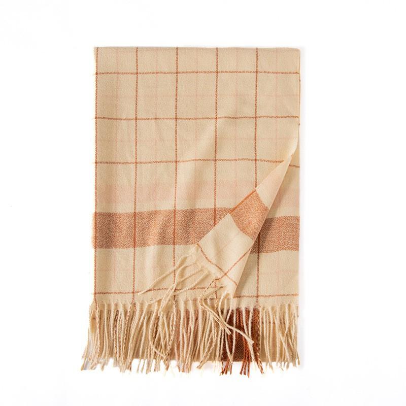 Soft Faux Cashmere Plaid Scarf Women Winter Warm Wrap With Fringe Streetwear Style