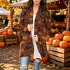 Women's Long Sleeve Cardigan with Halloween Print for Casual Everyday Wear