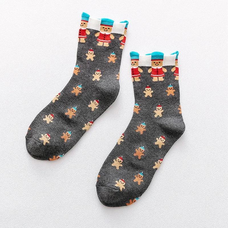 Cute Christmas Socks Funny Snowman Penguin Santa Happy Elk Printed Thicken Middle Tube Sox for Girls Boys Cozy Warm Gifts