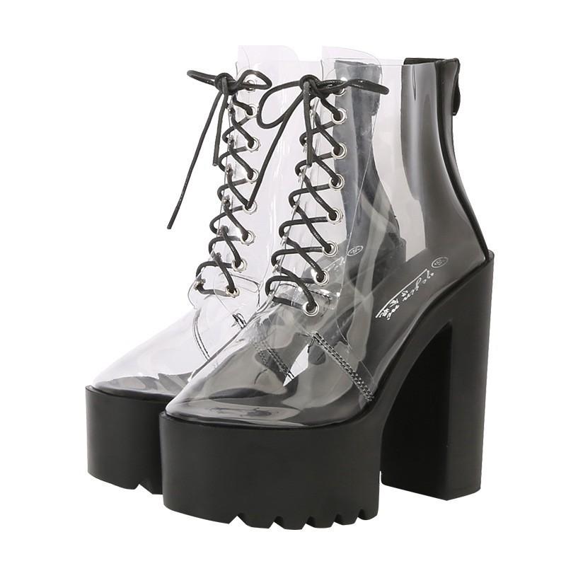 2025 Bar Nightclub Stage Performance Transparent 14cm Super High Heel Women's Shoes Waterproof Table Thick Heel Short ZYW-831-15