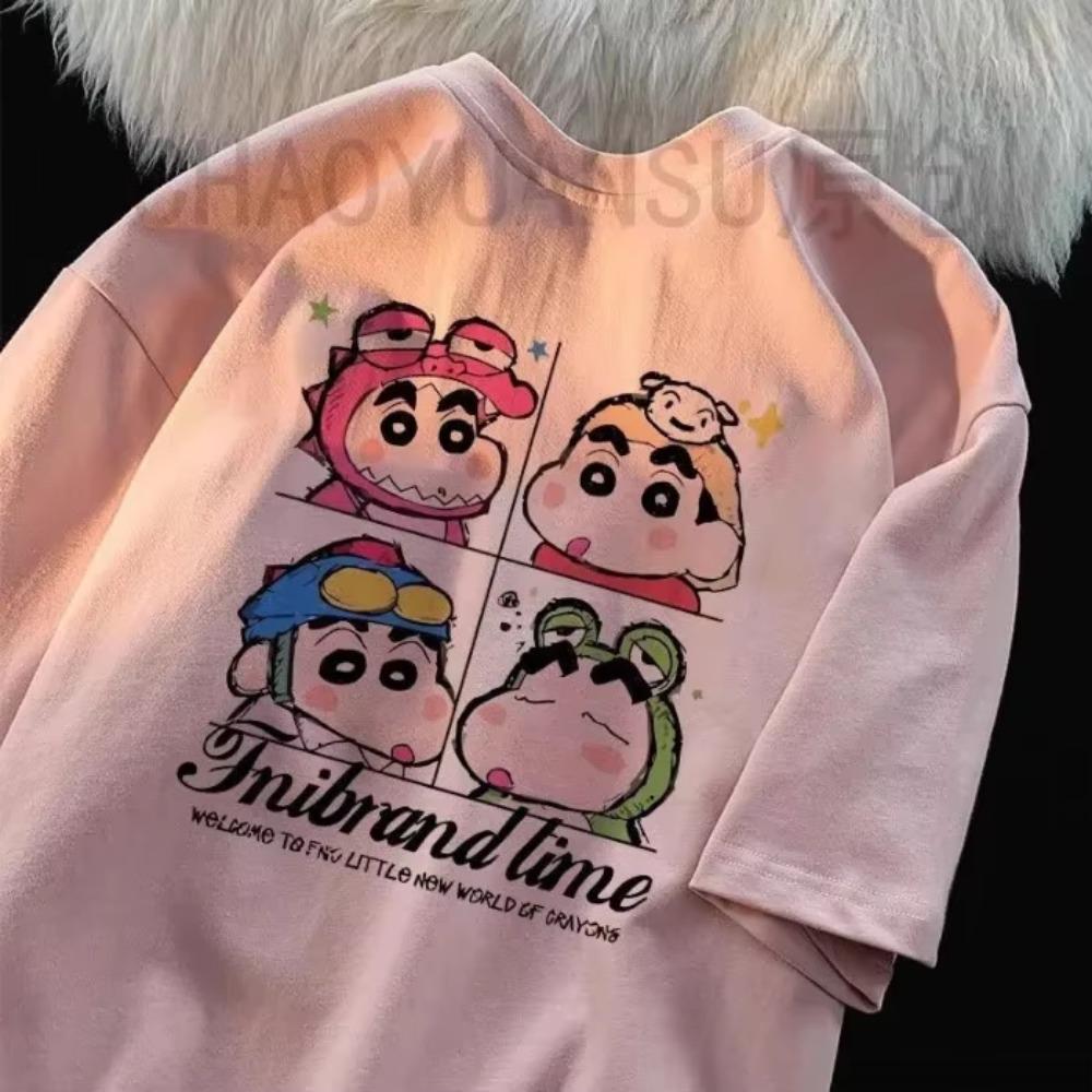 Kawaii Crayon Shin-chan T Shirt Hip Hop Washed Short Sleeve Harajuku T-Shirts Anime Men Women Tops Streetwear Summer Tee Shirt