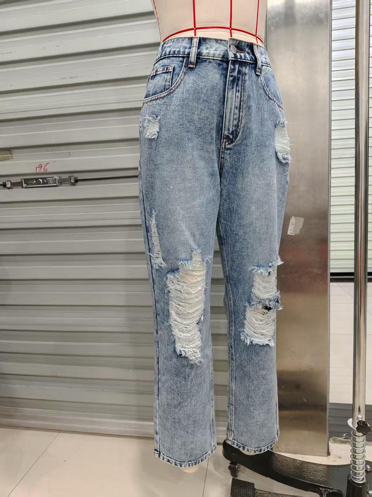 Euro-American Women's Slim-Fit Ripped Jeans, Casual Tapered Mom Jeans