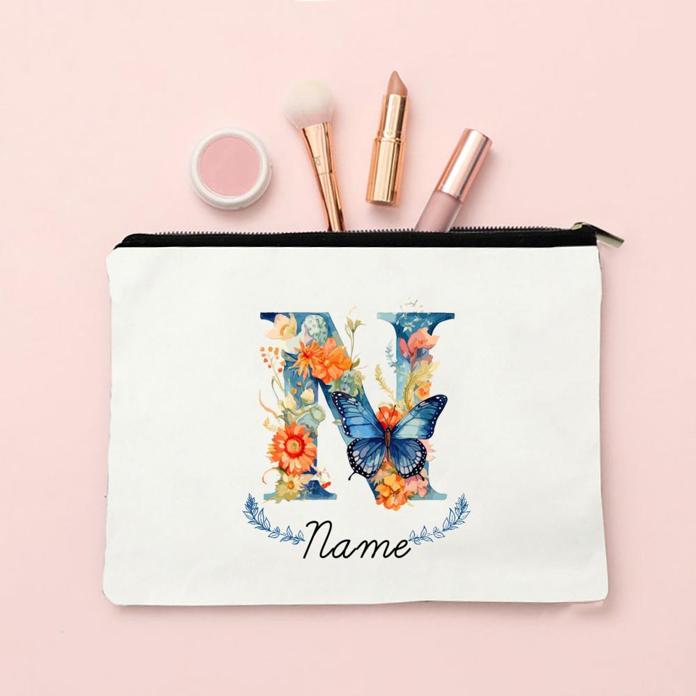 Personalized Initial with Name Makeup Bag for Women A-Z Cosmetic Bags Girls Travel Toiletry Pouch Wedding Birthday Gift for Her