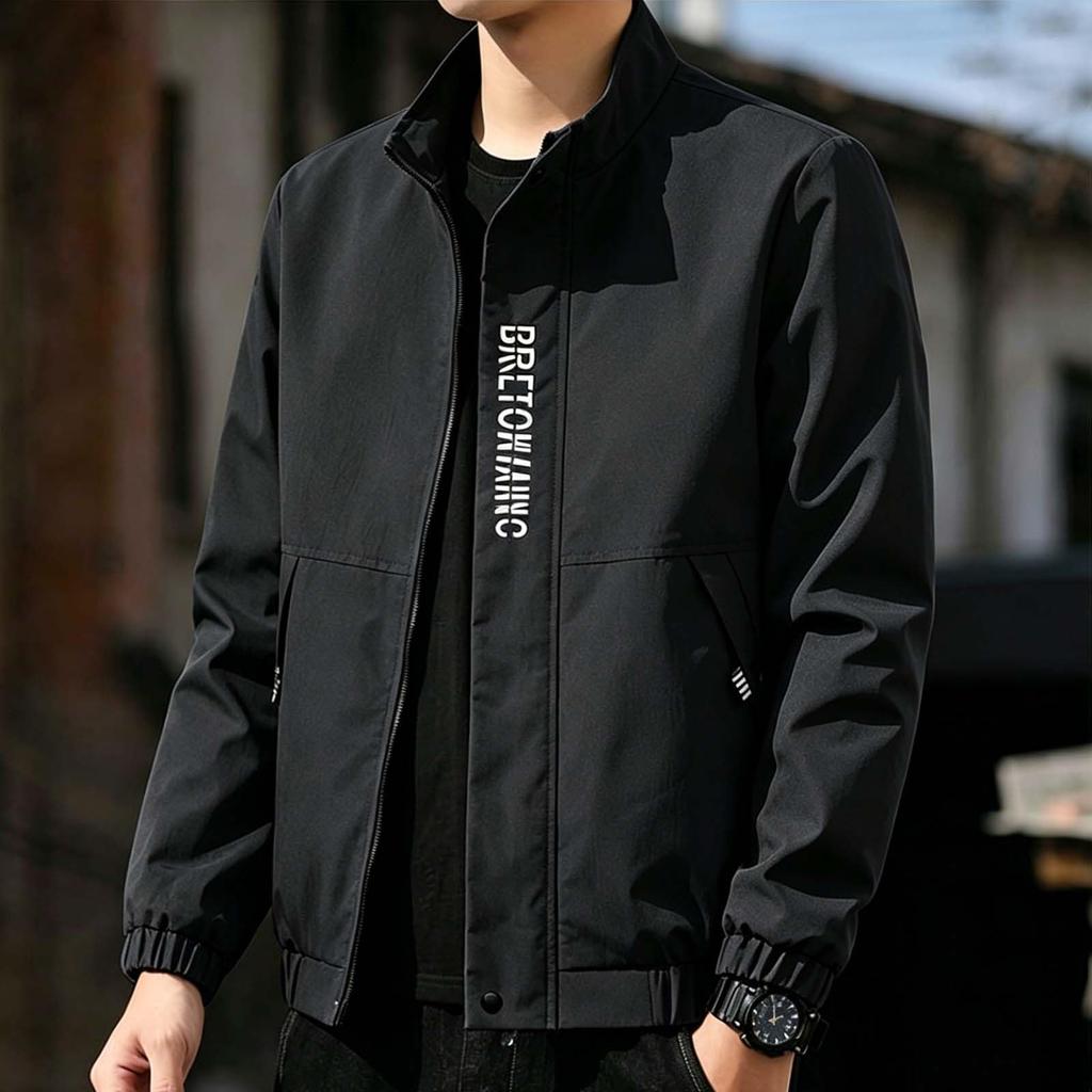 Men's Lightweight Casual Work Jacket with Zip Front and Multiple Pockets