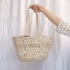 Retro Style Women's Color Block Large Cotton Rope Woven Beach Bag