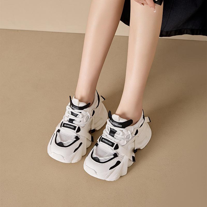 Autumn new mesh casual sports shoes women's thick-soled heightened color matching dad shoes women's student shoes