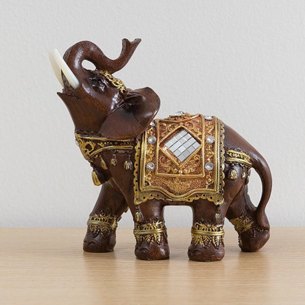 

Feng Shui Fortune Lucky Elephant Statue Resin Crafts Home Porch Office Desktop Ornament,Size M Brown