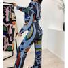 2025 Women's Fashion Graffiti Print Long-Sleeve Shirt and Straight-Leg Pants Set