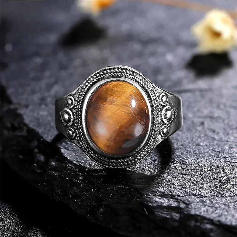 

Vintage Silver Plated Natural Stone Rings | Oval Tiger Eye & Red Gemstone Retro Finger Ring | Boho Chic Jewelry Gift for Women 6