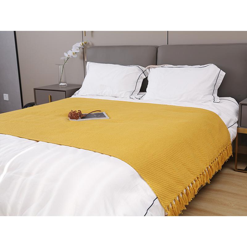 Nordic Solid Color Wool Blanket Woven Pattern Hotel Bed Tail Towel Sofa Blanket Knitted Nap Bed Cover Travel Shawl