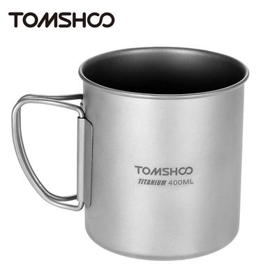TOMSHOO Taza de titanio para exteriores, portátil, para acampar, picnic, taza de agua con asa plegable