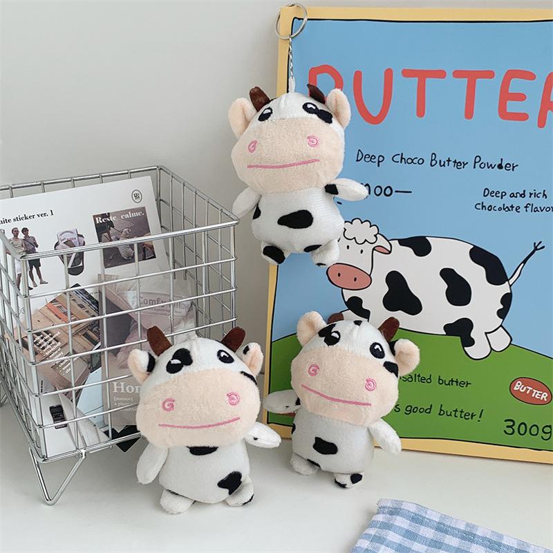 Cute Black and White Little Cow Doll Plush Toy Grab Machine Doll Bag Keychain Annual Meeting Doll Gift